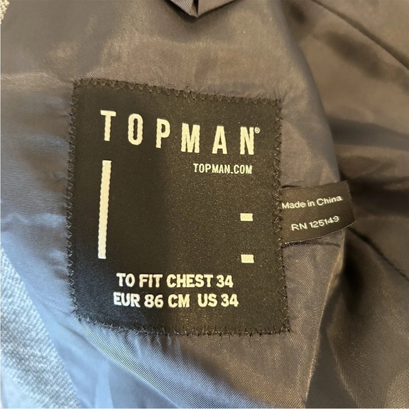 TOPMAN Skinny Fit Single Breasted Suit Blazer Men's Size 34R Gray Payner NWT - Picture 4 of 5